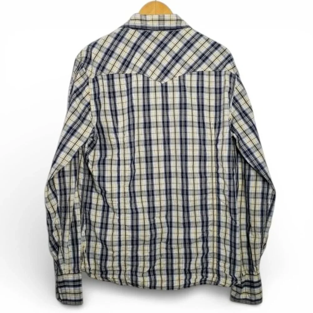 True‎ Religion Plaid Distressed Shirt Men Button Down Pearl Snap Flap Pocket XL